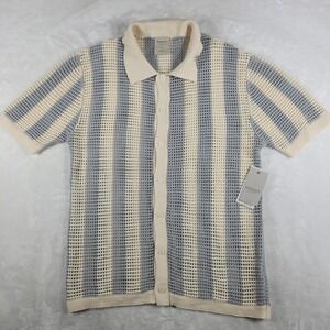 Massive Luxury Cabana Button Shirt Men's Large Beige Open Weave Knit Crochet NWT
